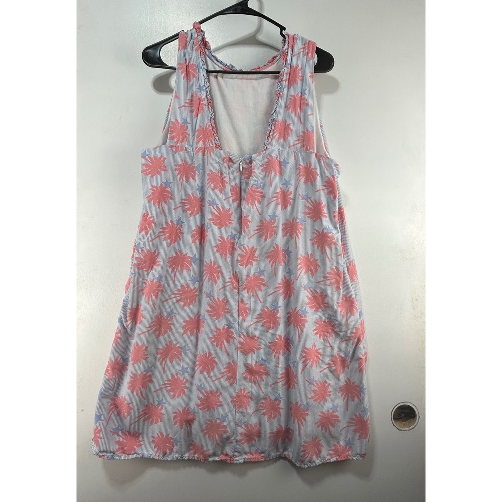Crown & Ivy Pink Palm Tree Star Pinstripe Sleeveless Shift Dress Womens 16 - Picture 2 of 10